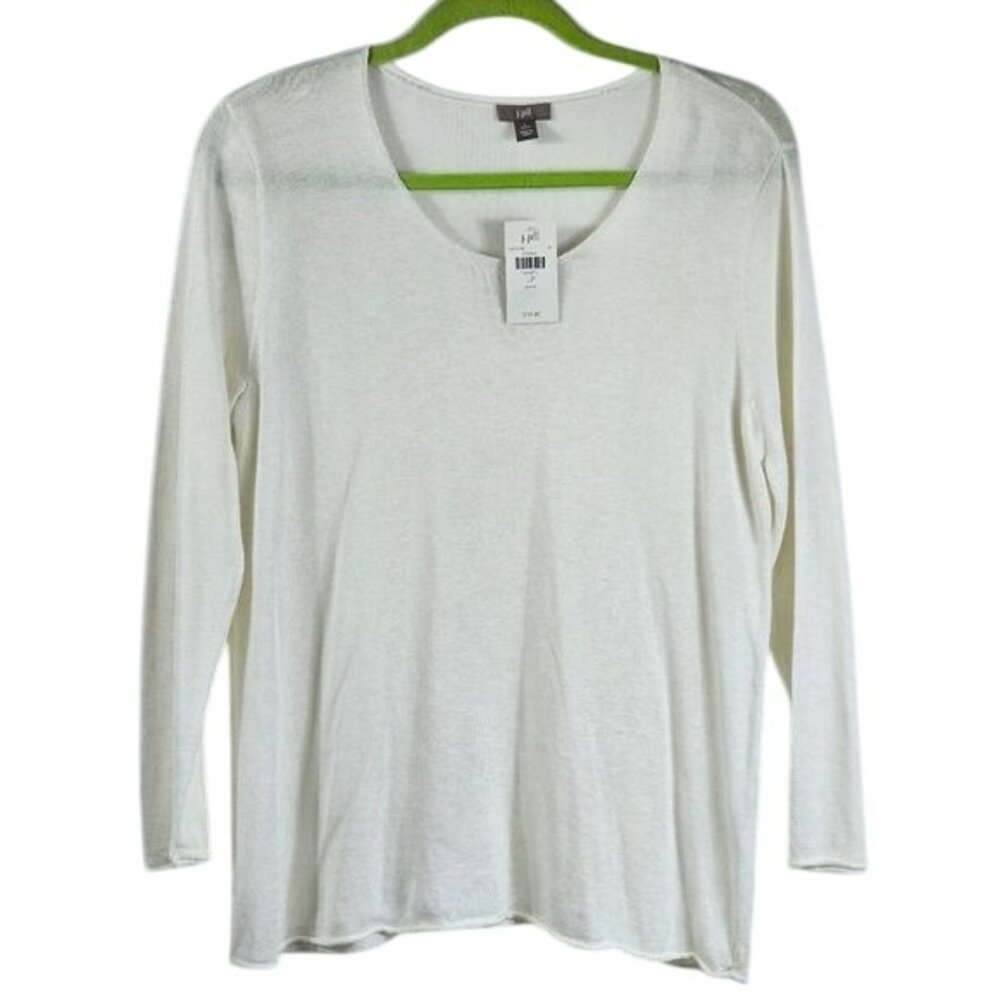 J. Jill Linen‎ Scoop Neck Top LP White Rolled Hem Coastal Minimalist Beach